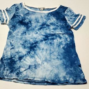 Retro Y2K Blue & White Smoky Dye Short Sleeve Academia Spirit Top S